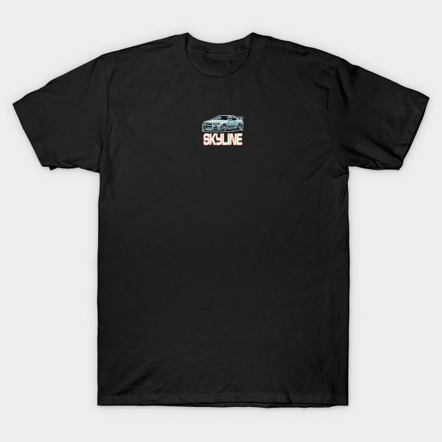 BACK PRINT - Skyline R34 driving through the Countryside T-Shirt by Gab Designs Stuff